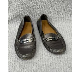 Coach Women's Grey Metallic Leather Nola Driving Loafers Size 7 AS IS #69709
